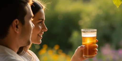 Pareja de jóvenes disfrutando de un vaso de kefir de agua