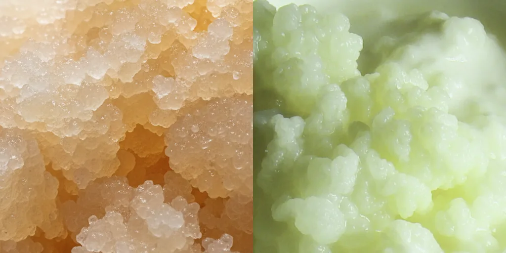 Vasos con kéfir de agua y kéfir de leche para comparar sus diferencias