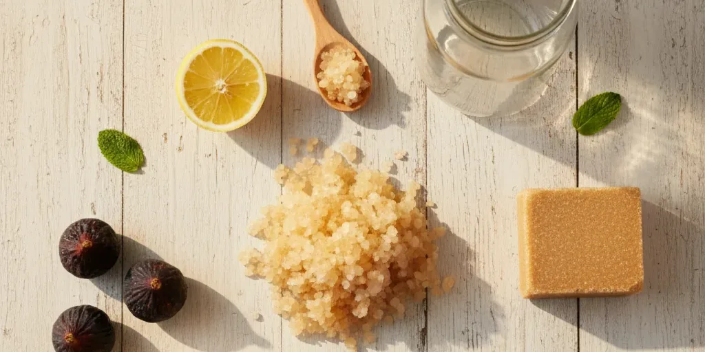 Ingredientes frescos y frutas para preparar recetas de kéfir de agua